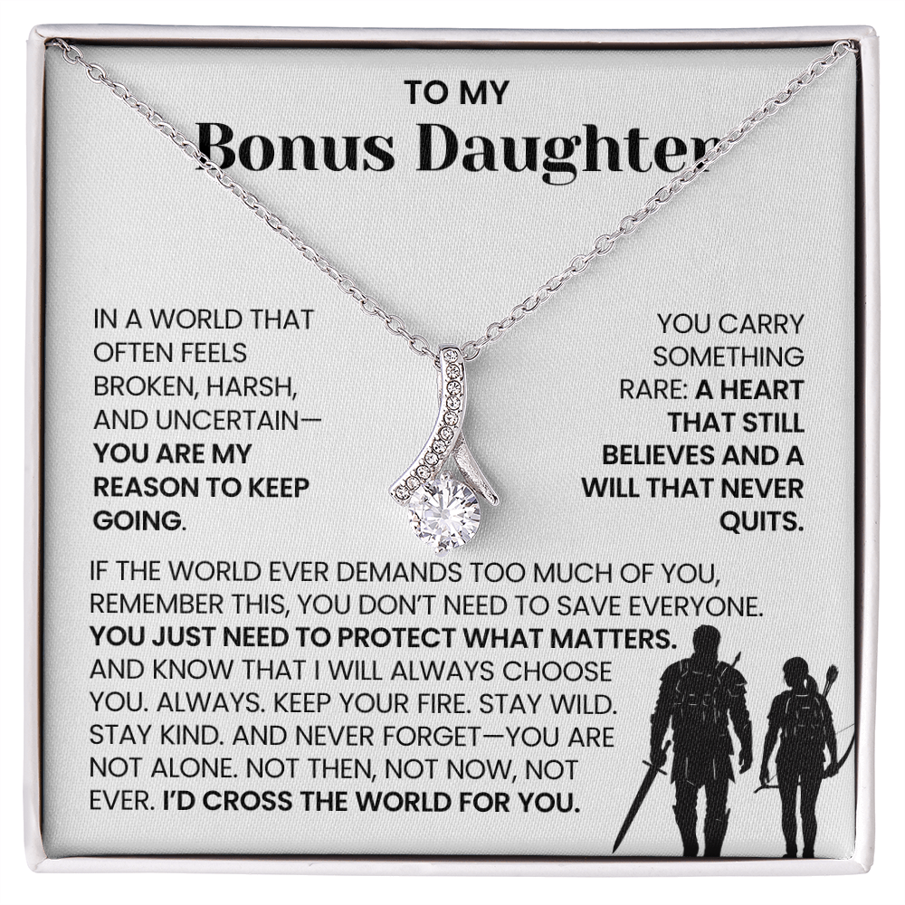 To My Bonus Daughter - "I'd Cross the World for You" Alluring Beauty Necklace