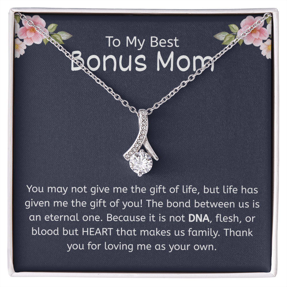 To My Best Bonus Mom – "Family Made by Heart" Alluring Beauty Necklace