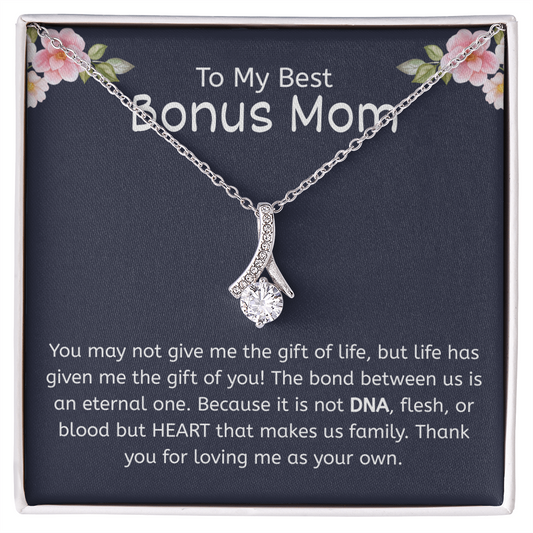 To My Best Bonus Mom – "Family Made by Heart" Alluring Beauty Necklace