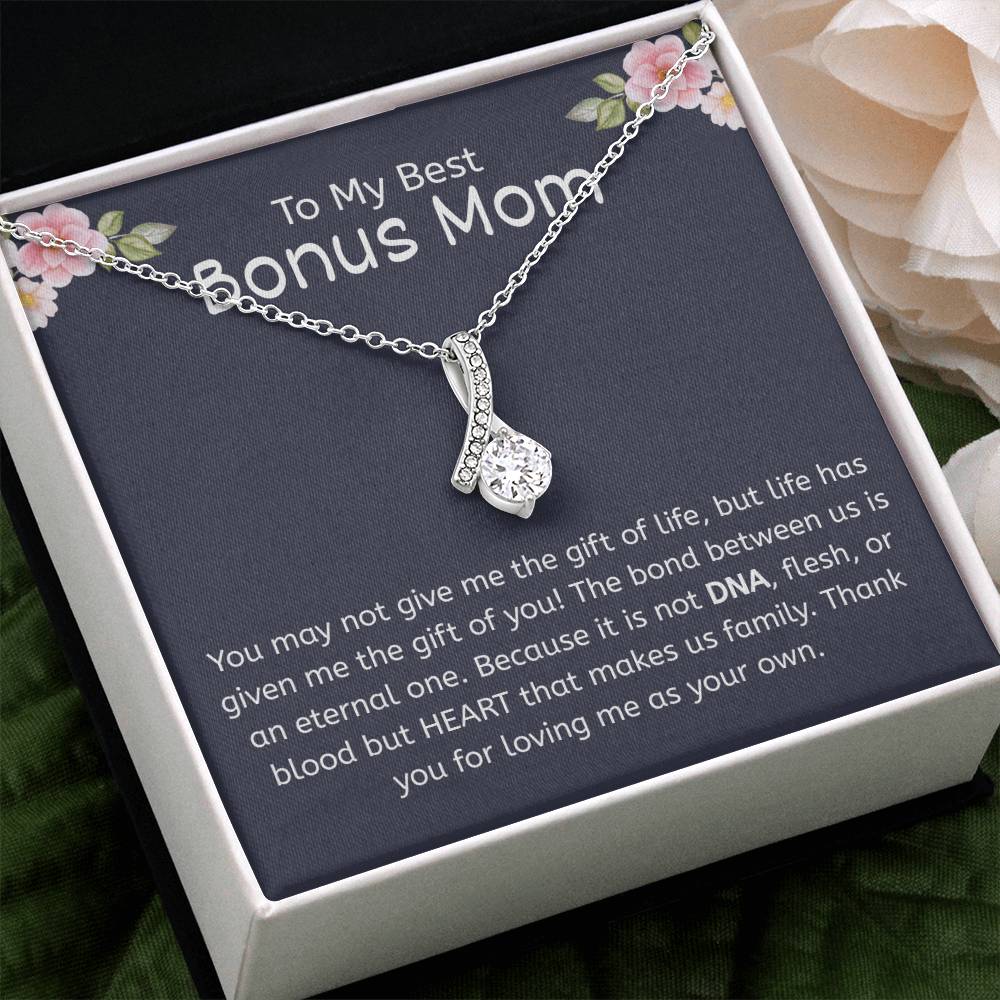 To My Best Bonus Mom – "Family Made by Heart" Alluring Beauty Necklace