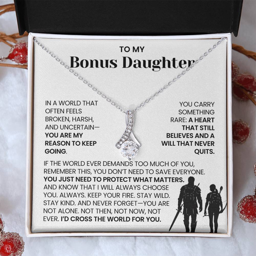 To My Bonus Daughter - "I'd Cross the World for You" Alluring Beauty Necklace