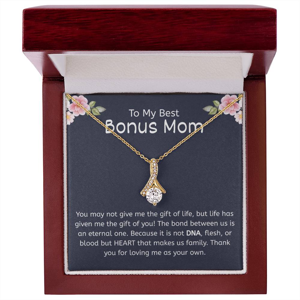 To My Best Bonus Mom – "Family Made by Heart" Alluring Beauty Necklace