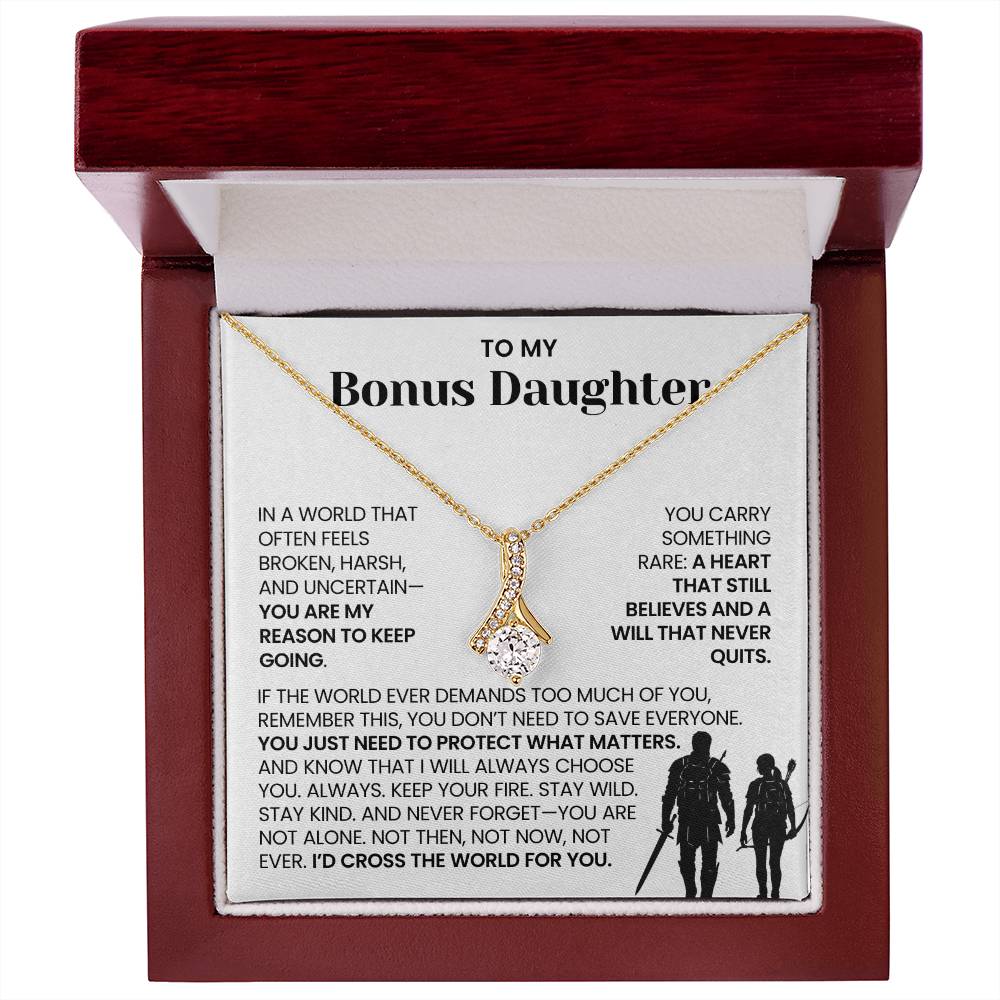 To My Bonus Daughter - "I'd Cross the World for You" Alluring Beauty Necklace