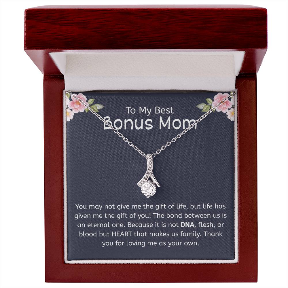 To My Best Bonus Mom – "Family Made by Heart" Alluring Beauty Necklace