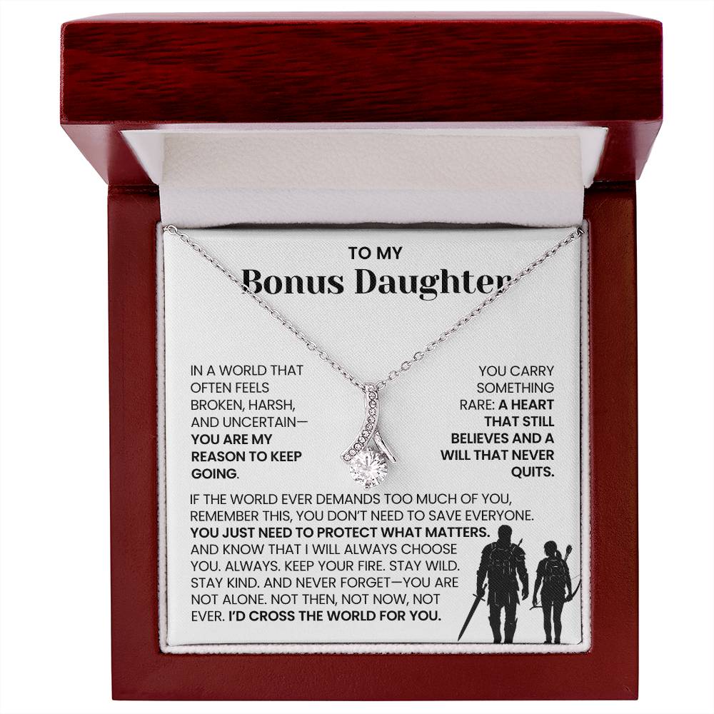 To My Bonus Daughter - "I'd Cross the World for You" Alluring Beauty Necklace