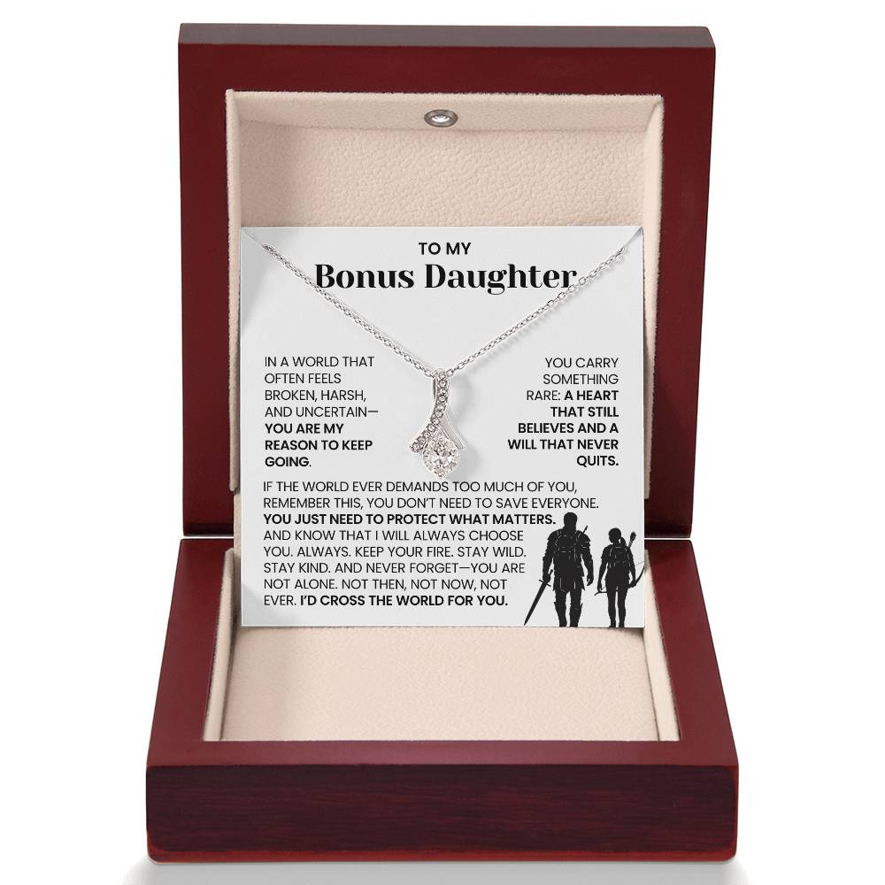 To My Bonus Daughter - "I'd Cross the World for You" Alluring Beauty Necklace