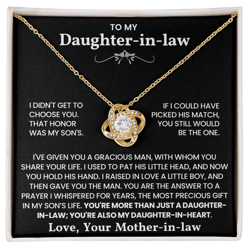 To My Daughter-in-Law – “A Bond Beyond Marriage” Love Knot Necklace
