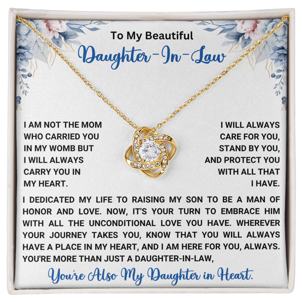 To My Beautiful Daughter-In-Law – “Carried in My Heart” Love Knot Necklace