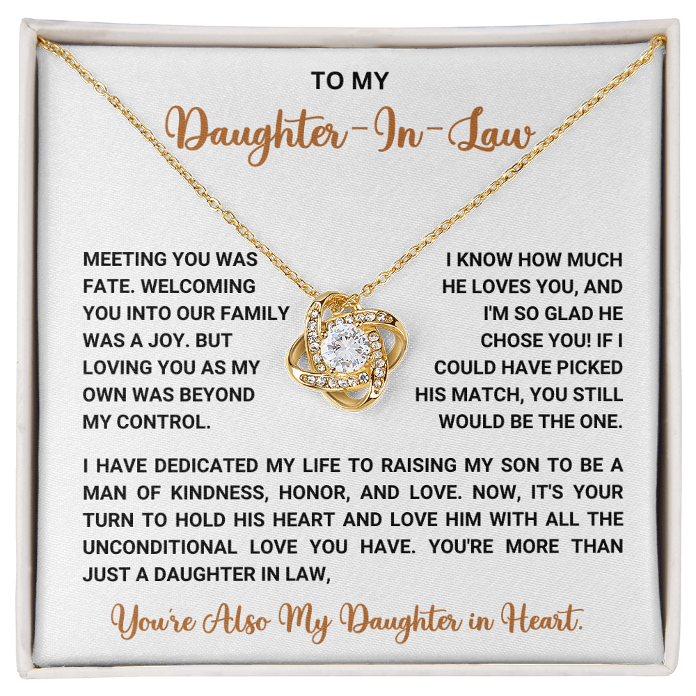 To My Daughter-in-Law – “You're Also My Daughter in Heart” Love Knot Necklace