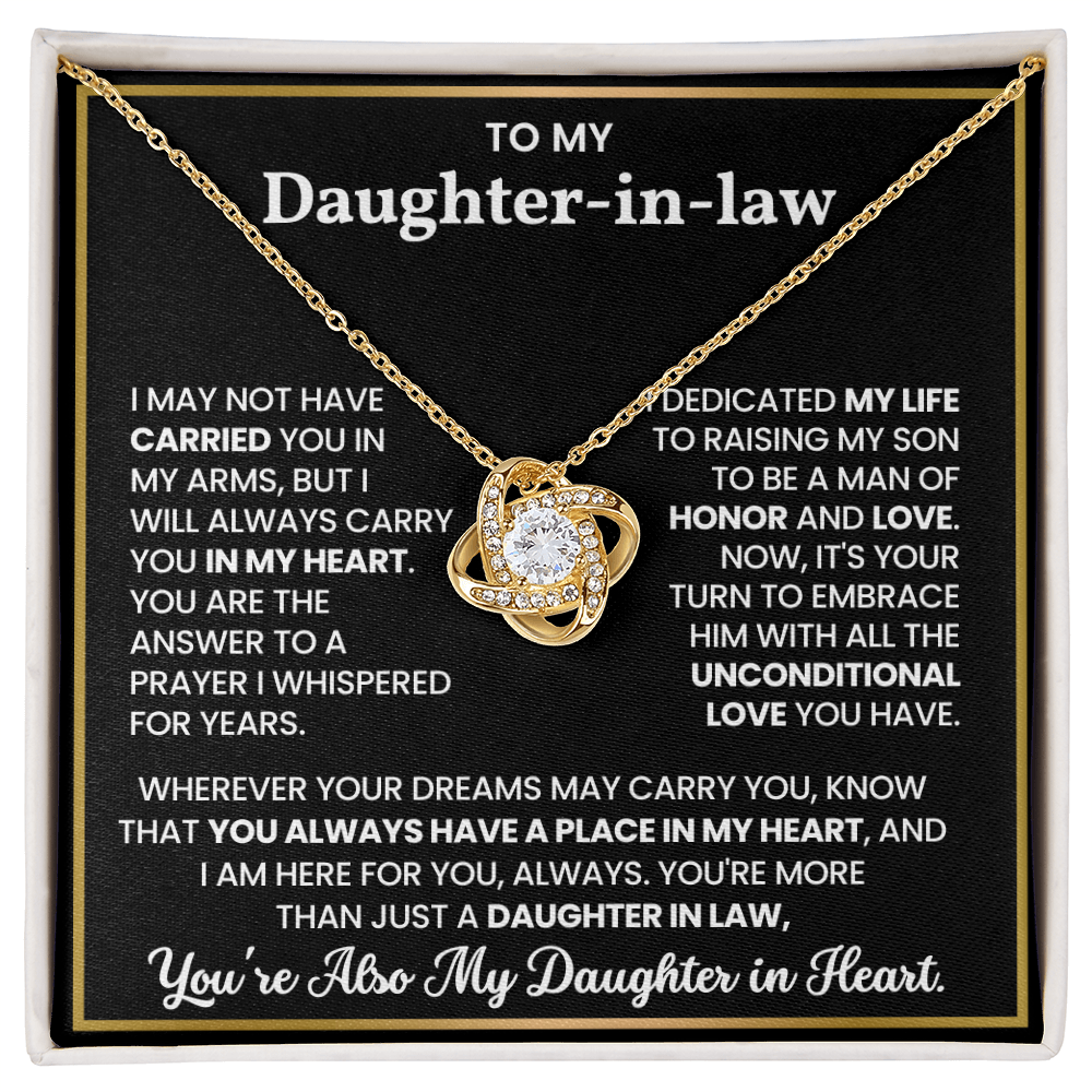 To My Daughter-in-law – “Not by Birth, But by Love” Love Knot Necklace