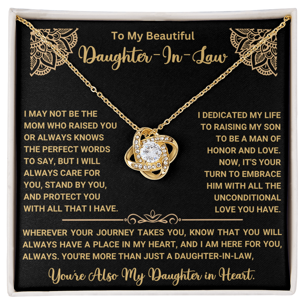 To My Beautiful Daughter-In-Law – “Daughter in Heart” Love Knot Necklace
