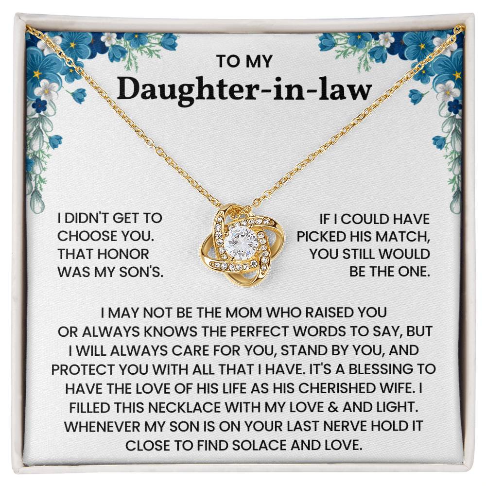 To My Daughter-in-Law – "A Blessing to Our Family" Love Knot Necklace