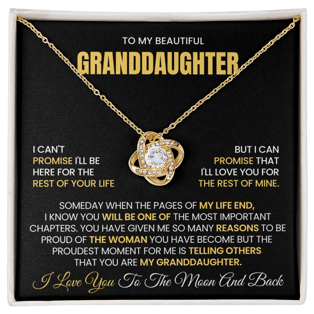To My Beautiful Granddaughter – “I Love You To The Moon And Back” Love Knot Necklace