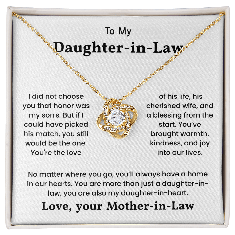 To My Daughter-in-Law – "Daughter-in-Heart" Love Knot Necklace