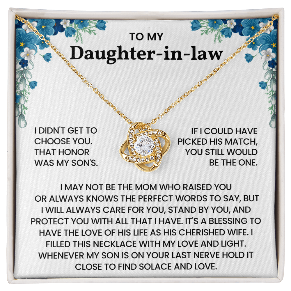 To My Daughter-in-Law – "A Blessing to Our Family" Love Knot Necklace