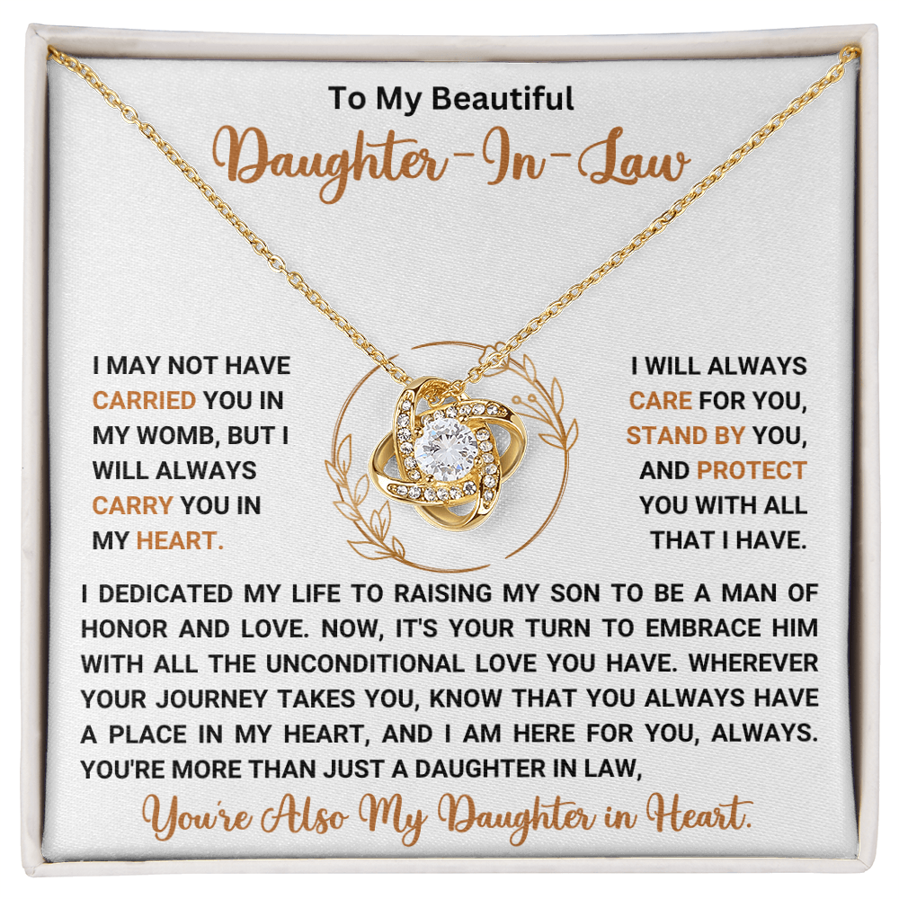 To My Duaghter-In-Law "I Will Always Carry You In My Heart" Love Knot Necklace