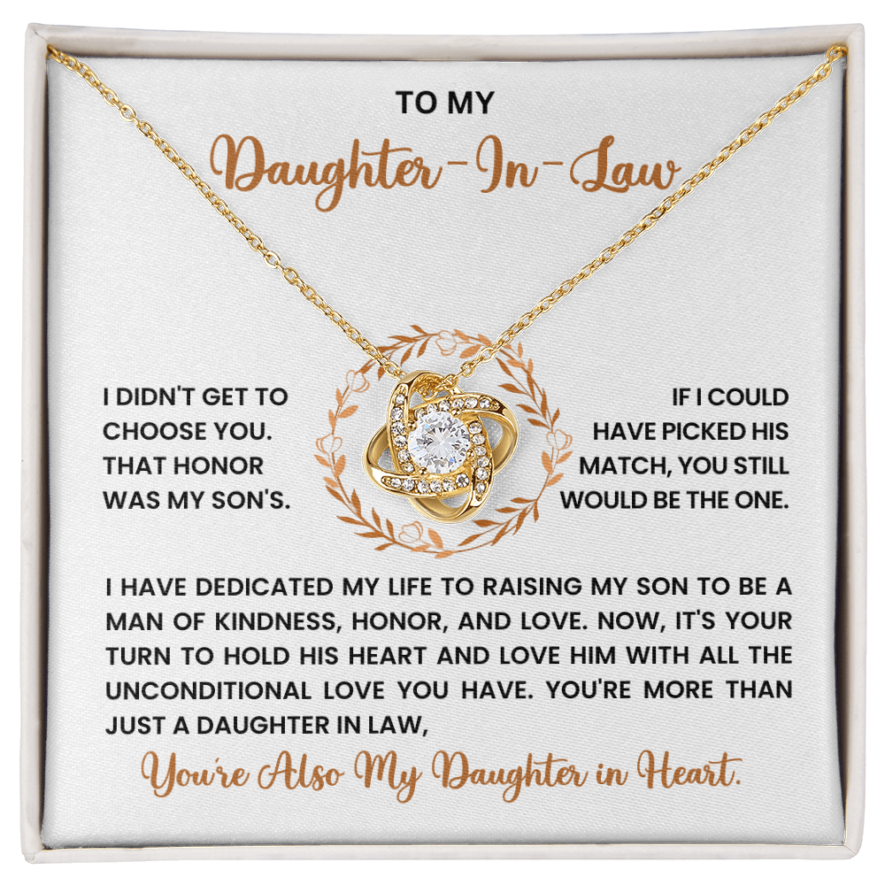 To My Daughter-in-Law – “Daughter in Heart” Love Knot Necklace