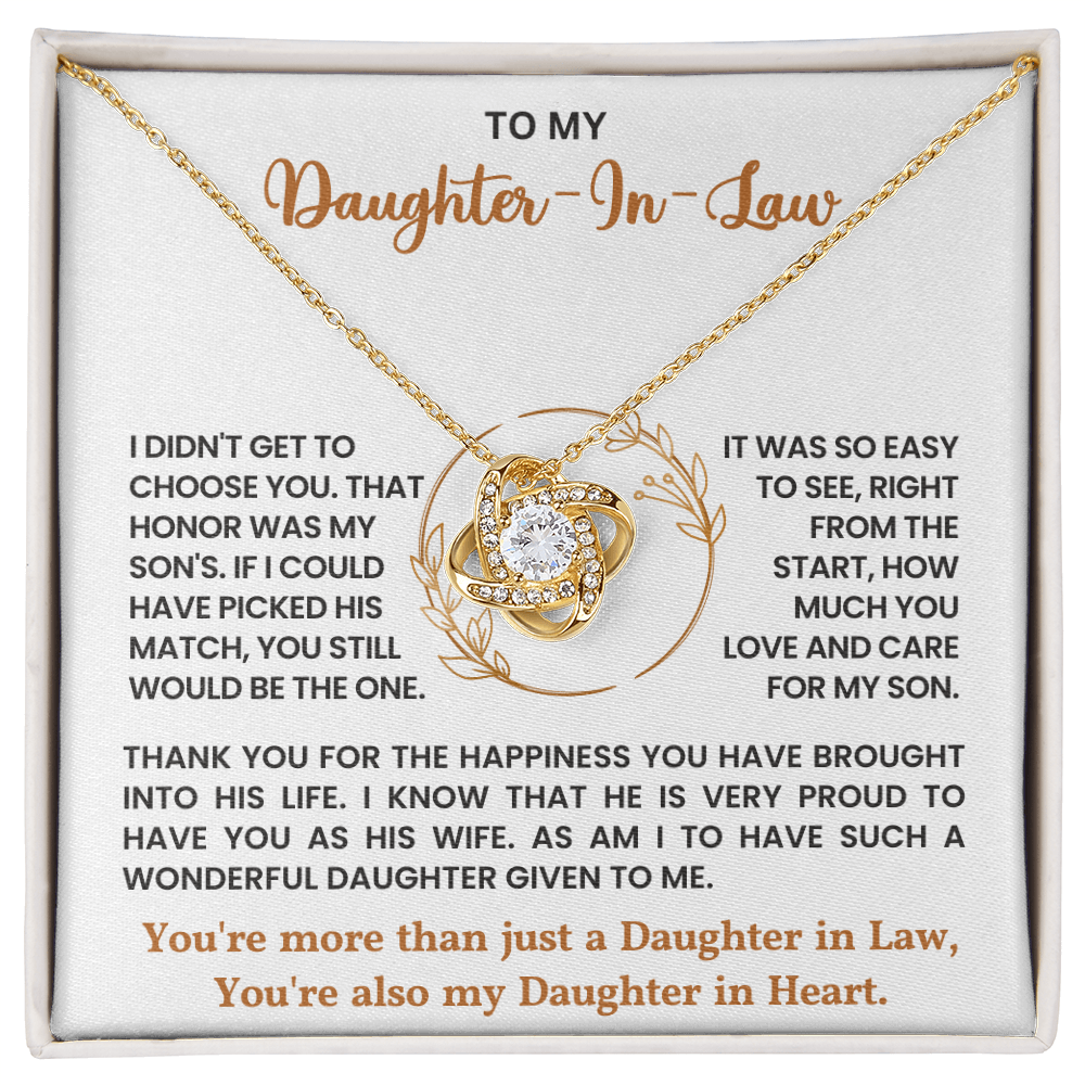 To My Daughter-in-Law – “Daughter in Heart” Love Knot Necklace