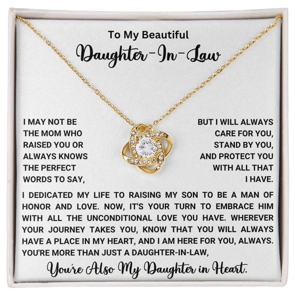 To My Beautiful Daughter-In-Law – “Daughter in My Heart” Love Knot Necklace