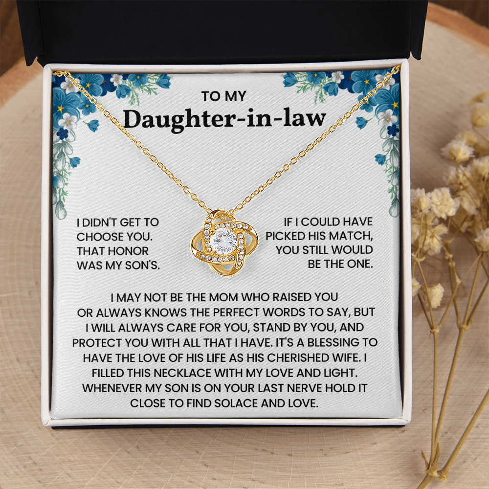 To My Daughter-in-Law – "A Blessing to Our Family" Love Knot Necklace