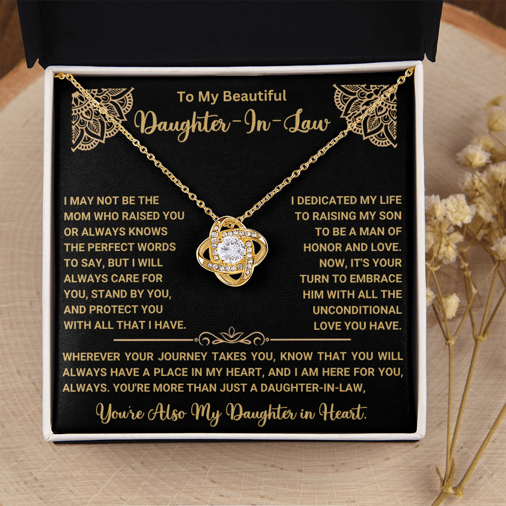 To My Beautiful Daughter-In-Law – “Daughter in Heart” Love Knot Necklace