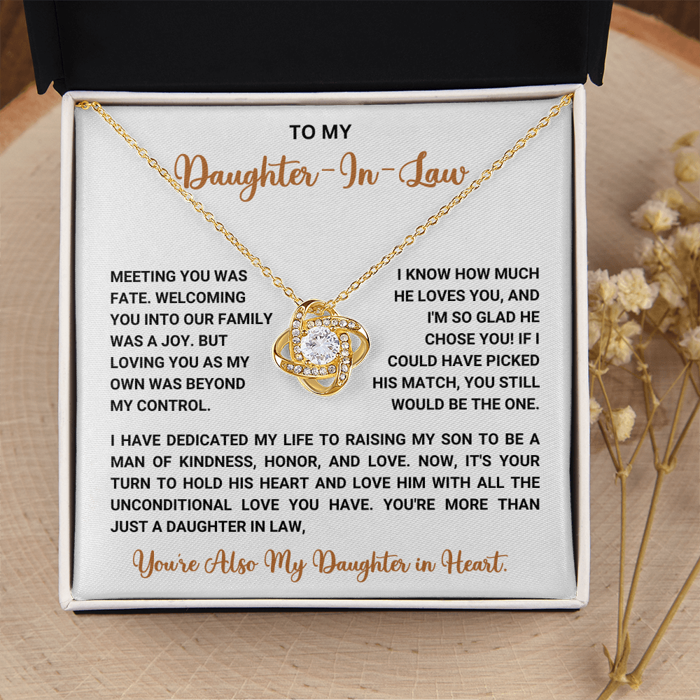 To My Daughter-in-Law – “You're Also My Daughter in Heart” Love Knot Necklace