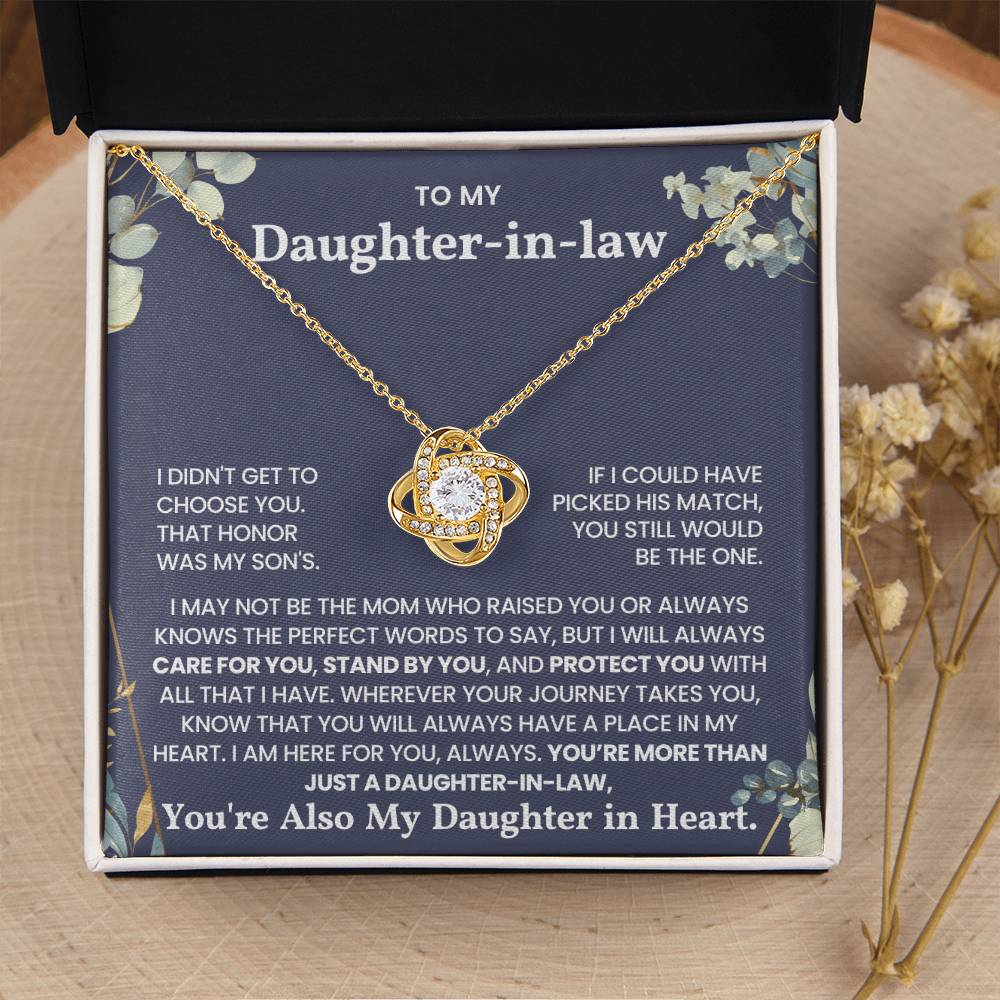 To My Daughter-in-law – “I Will Always Care For You, Stand By You” Love Knot Necklace