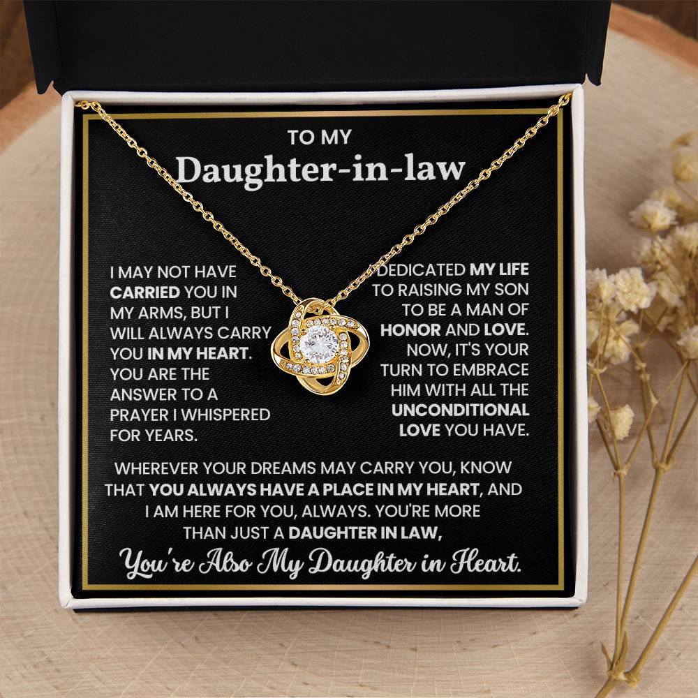 To My Daughter-in-law – “Not by Birth, But by Love” Love Knot Necklace