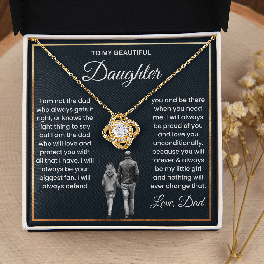 To My Beautiful Daughter – “Forever My Little Girl” Love Knot Necklace
