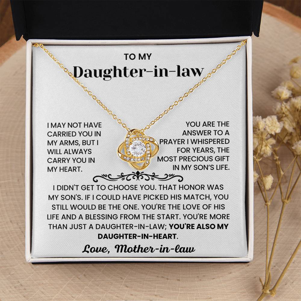 To My Daughter-in-Law – "Daughter-in-Heart" Love Knot Nacklace