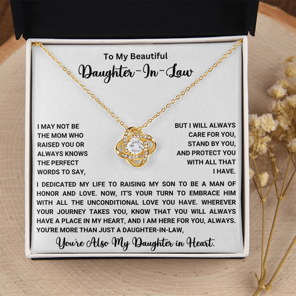 To My Beautiful Daughter-In-Law – “Daughter in My Heart” Love Knot Necklace