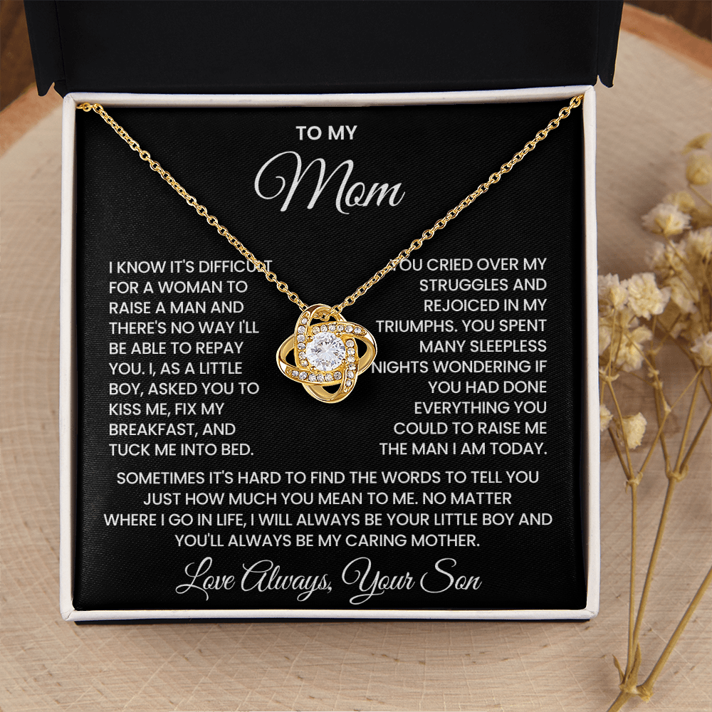 To My Mom – “Always Your Little Boy” Love Knot Necklace