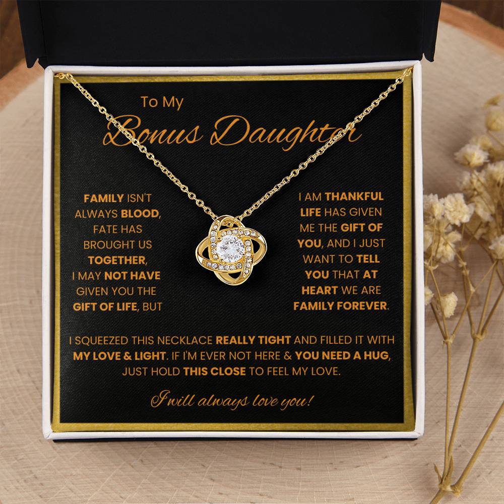 To My Bonus Daughter – “Family Forever” Love Knot Necklace