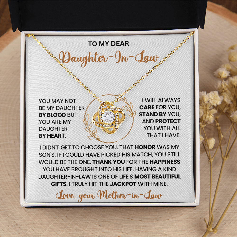 To My Daughter-in-Law – "One Of Life's Most Beautiful Gifts" Love Knot Necklace