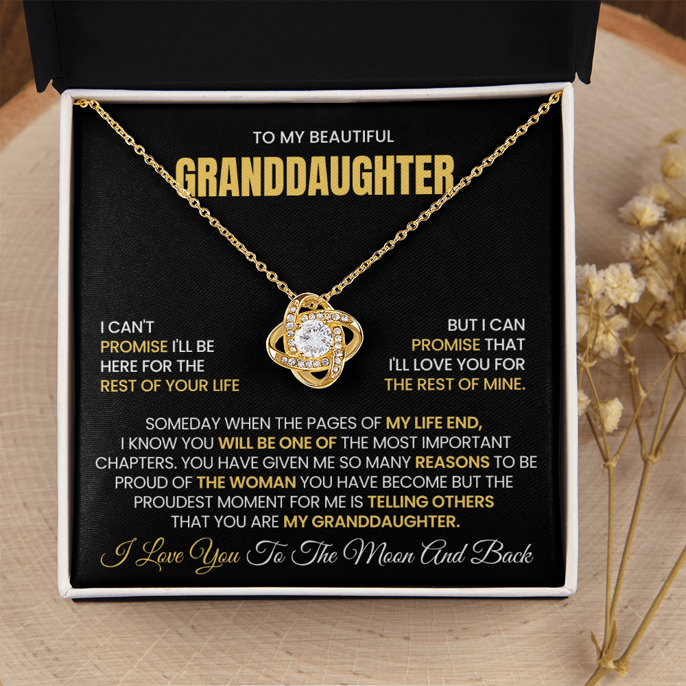 To My Beautiful Granddaughter – “I Love You To The Moon And Back” Love Knot Necklace