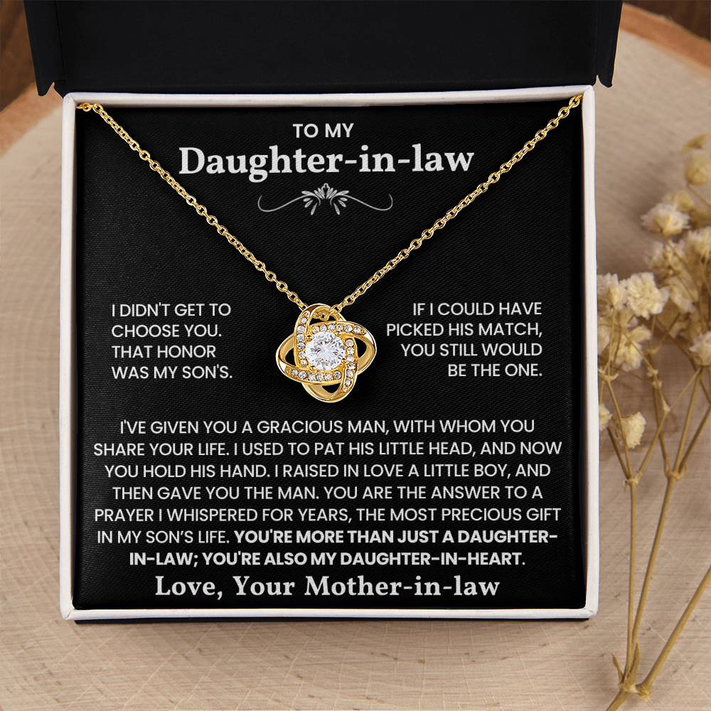 To My Daughter-in-Law – “A Bond Beyond Marriage” Love Knot Necklace