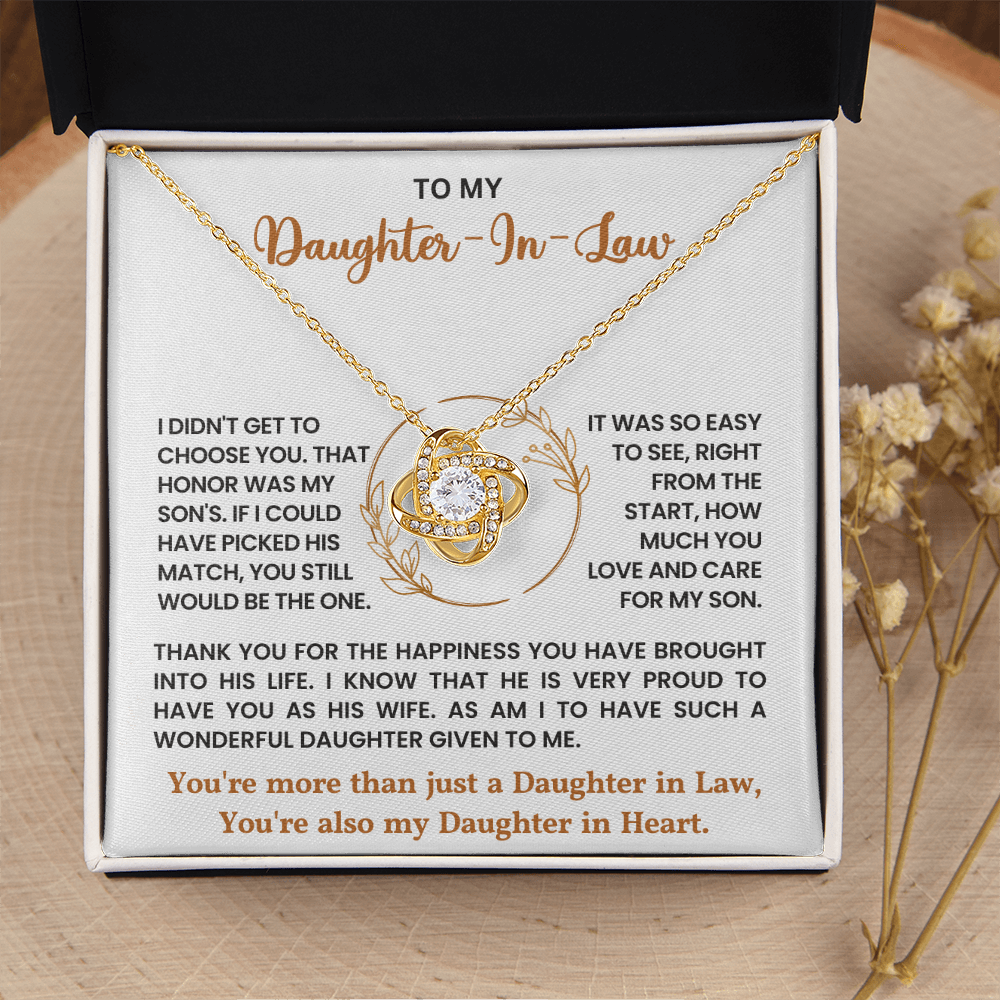 To My Daughter-in-Law – “Daughter in Heart” Love Knot Necklace