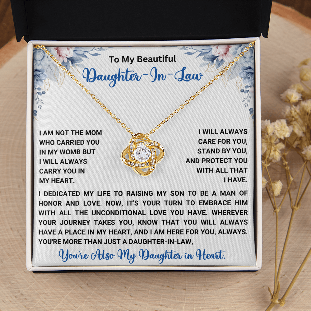 To My Beautiful Daughter-In-Law – “Carried in My Heart” Love Knot Necklace