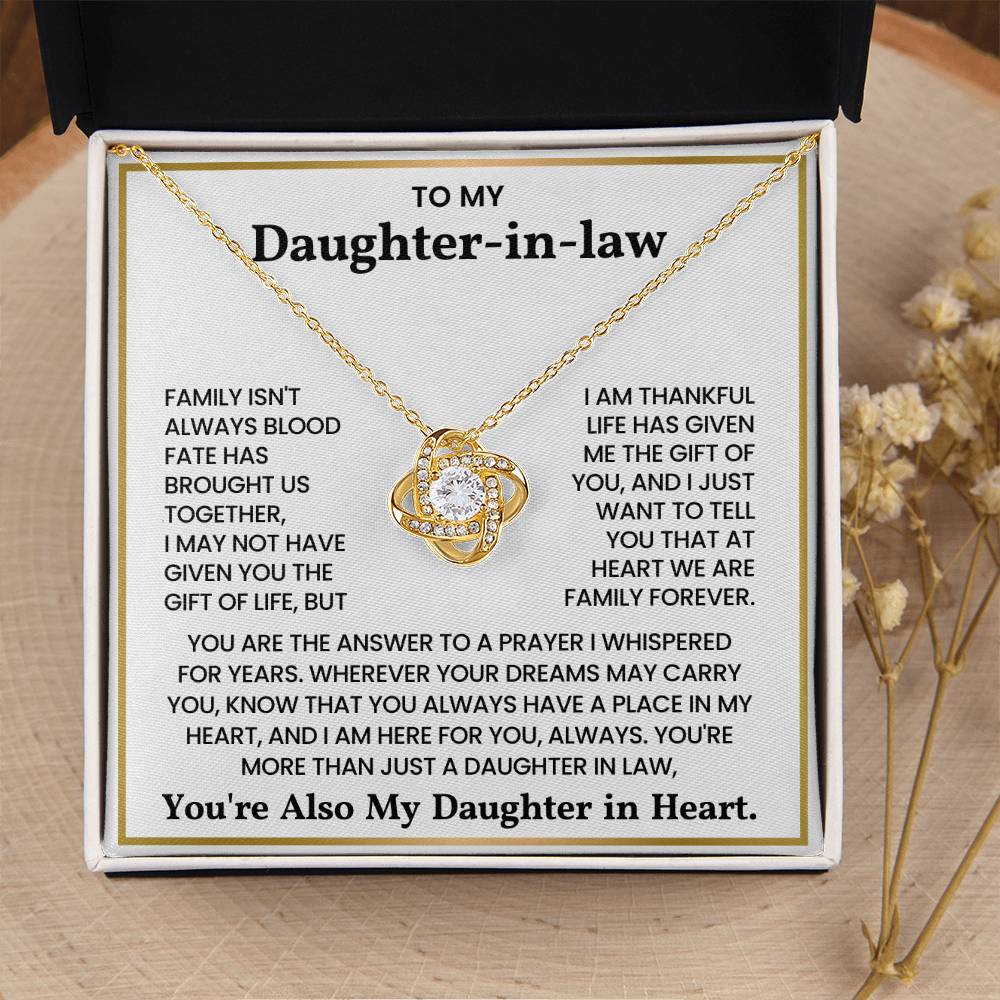 To My Daughter-in-law – “You Are The Answer To A Prayer I Whispered For Years” Love Knot Necklace