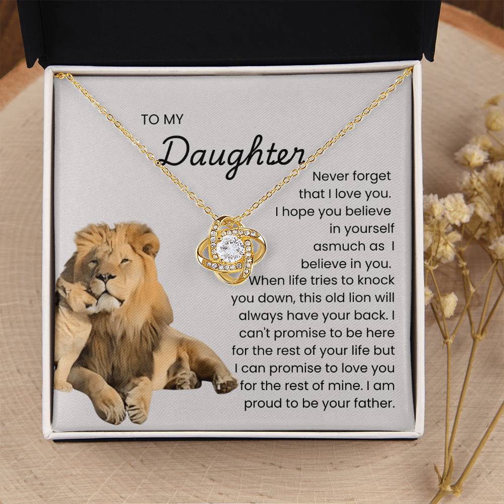 To My Daughter – “This Old Lion Will Always Protect You” Love Knot Necklace