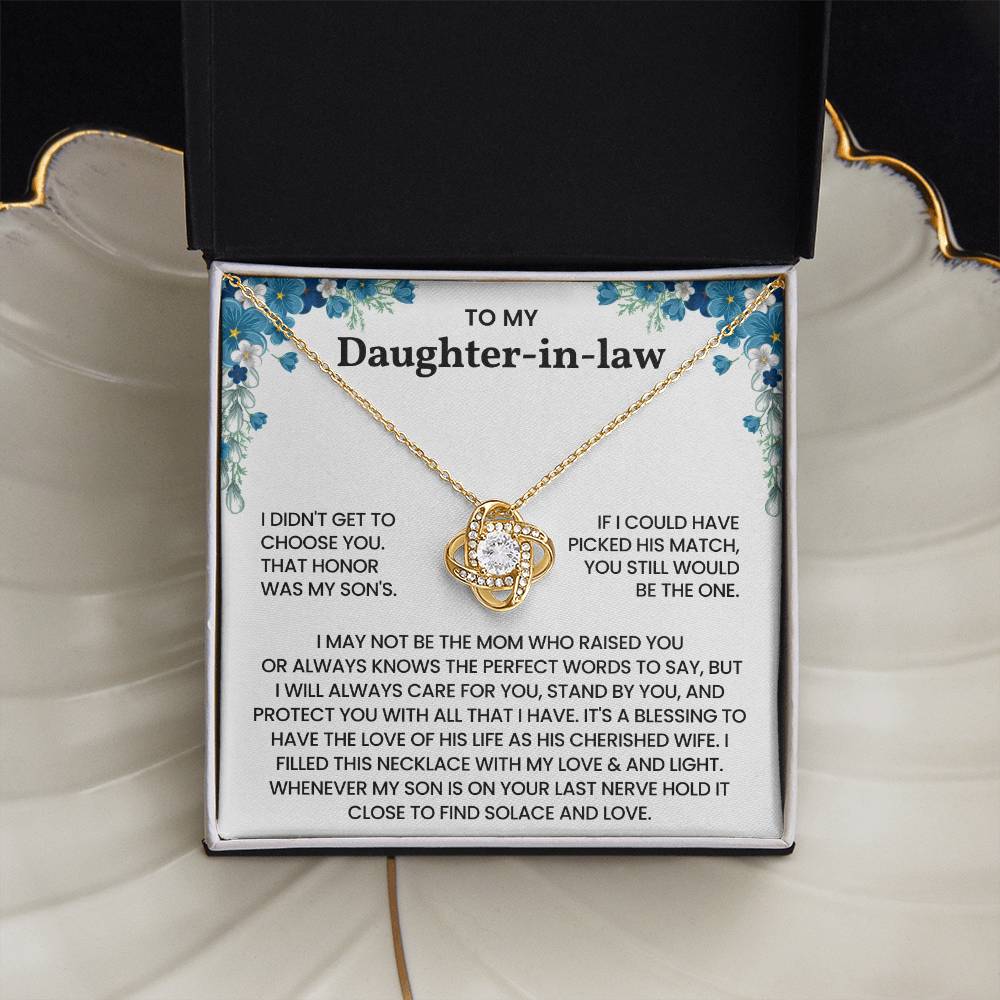 To My Daughter-in-Law – "A Blessing to Our Family" Love Knot Necklace