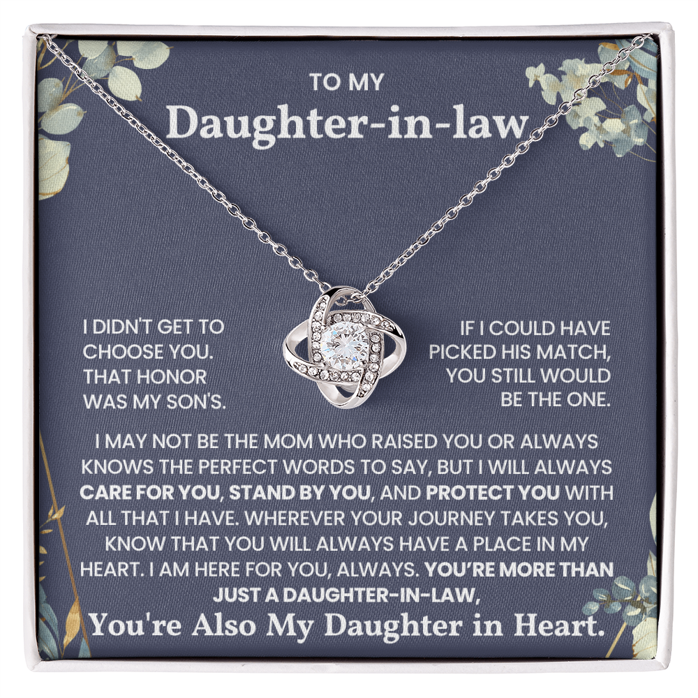 To My Daughter-in-law – “I Will Always Care For You, Stand By You” Love Knot Necklace