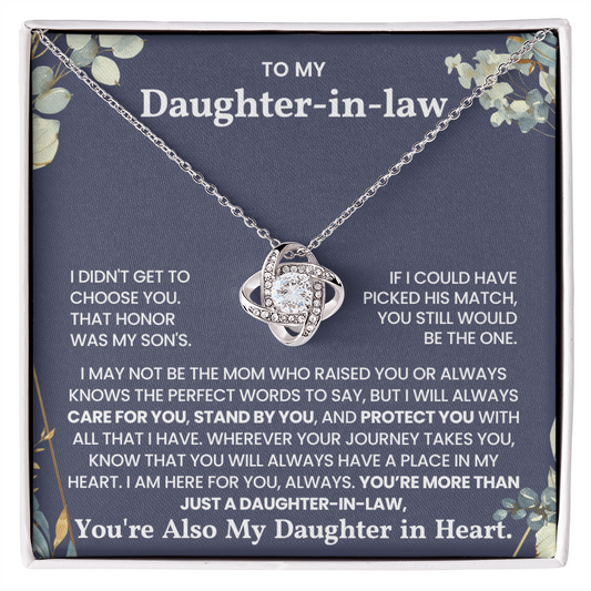 To My Daughter-in-law – “I Will Always Care For You, Stand By You” Love Knot Necklace