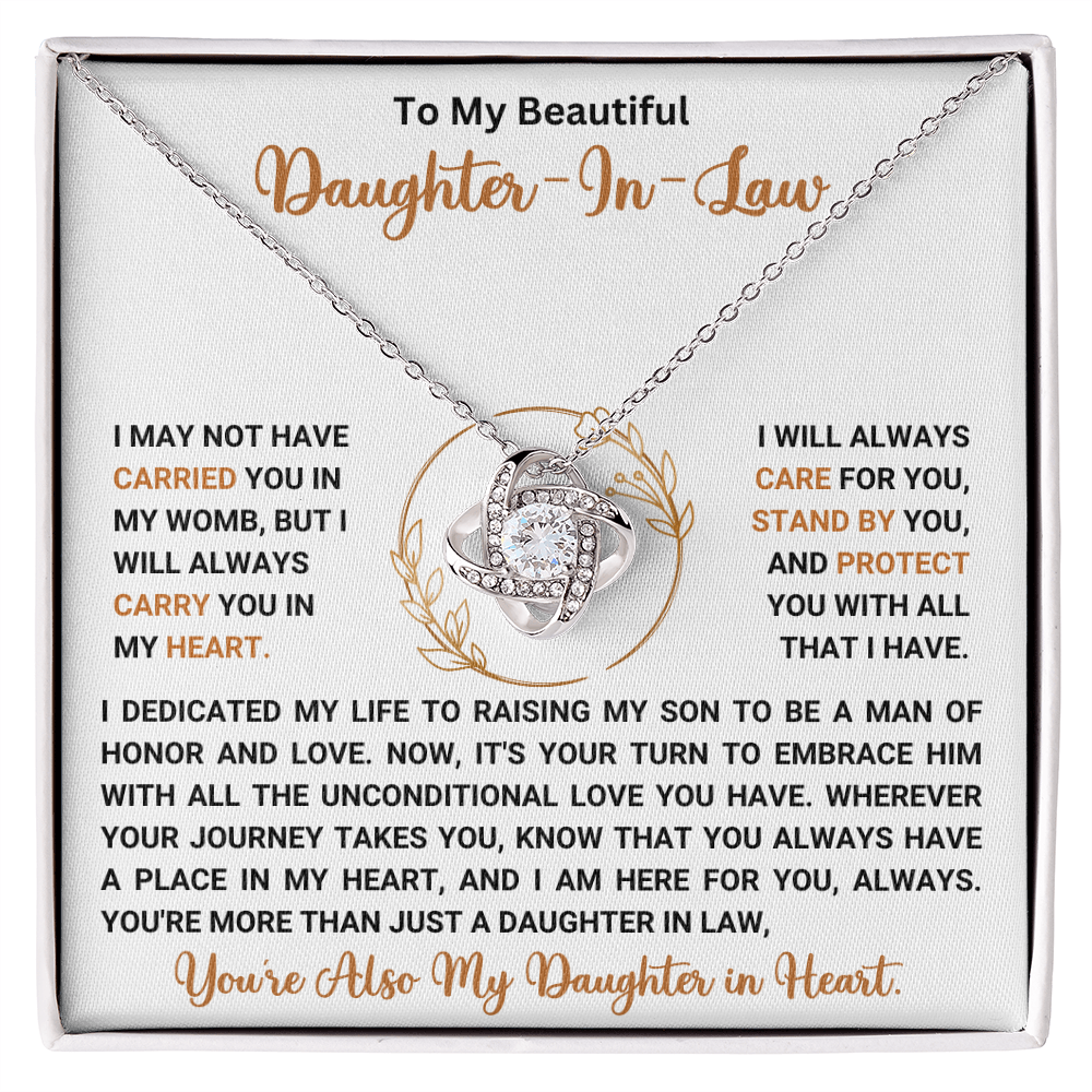 To My Duaghter-In-Law "I Will Always Carry You In My Heart" Love Knot Necklace