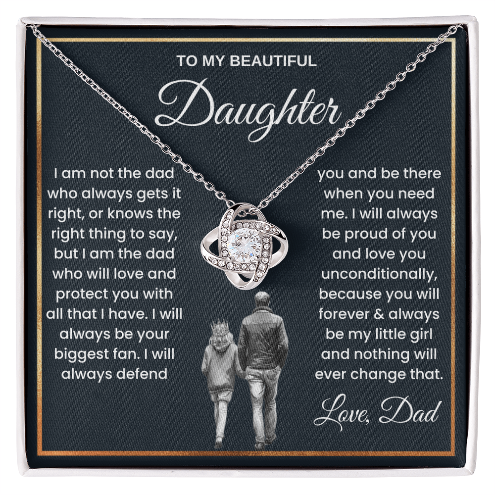 To My Beautiful Daughter – “Forever My Little Girl” Love Knot Necklace