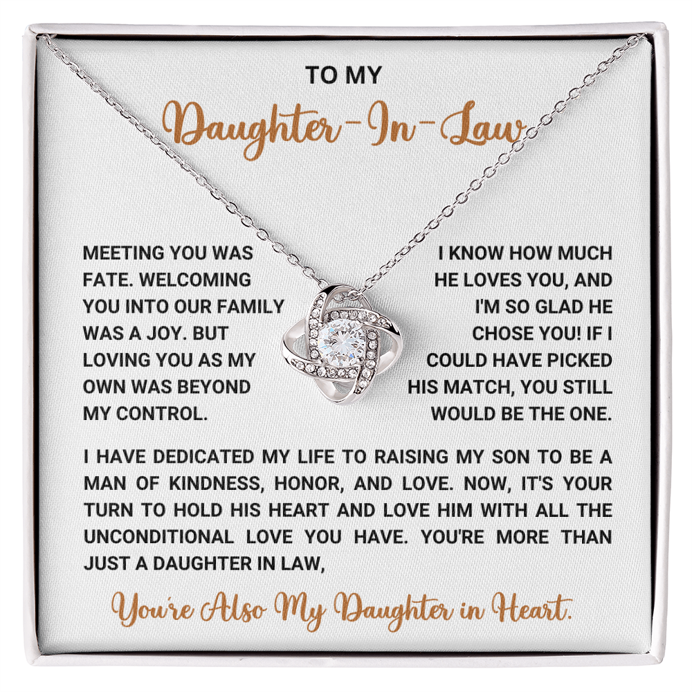To My Daughter-in-Law – “You're Also My Daughter in Heart” Love Knot Necklace
