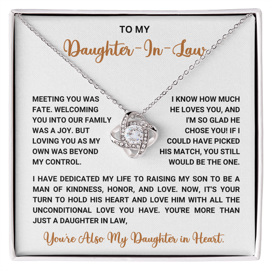 To My Daughter-in-Law – “You're Also My Daughter in Heart” Love Knot Necklace