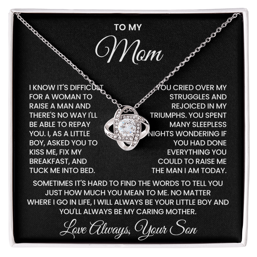 To My Mom – “Always Your Little Boy” Love Knot Necklace