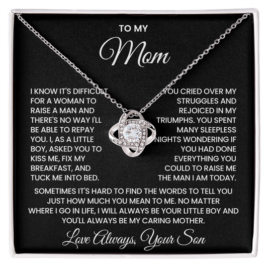 To My Mom – “Always Your Little Boy” Love Knot Necklace