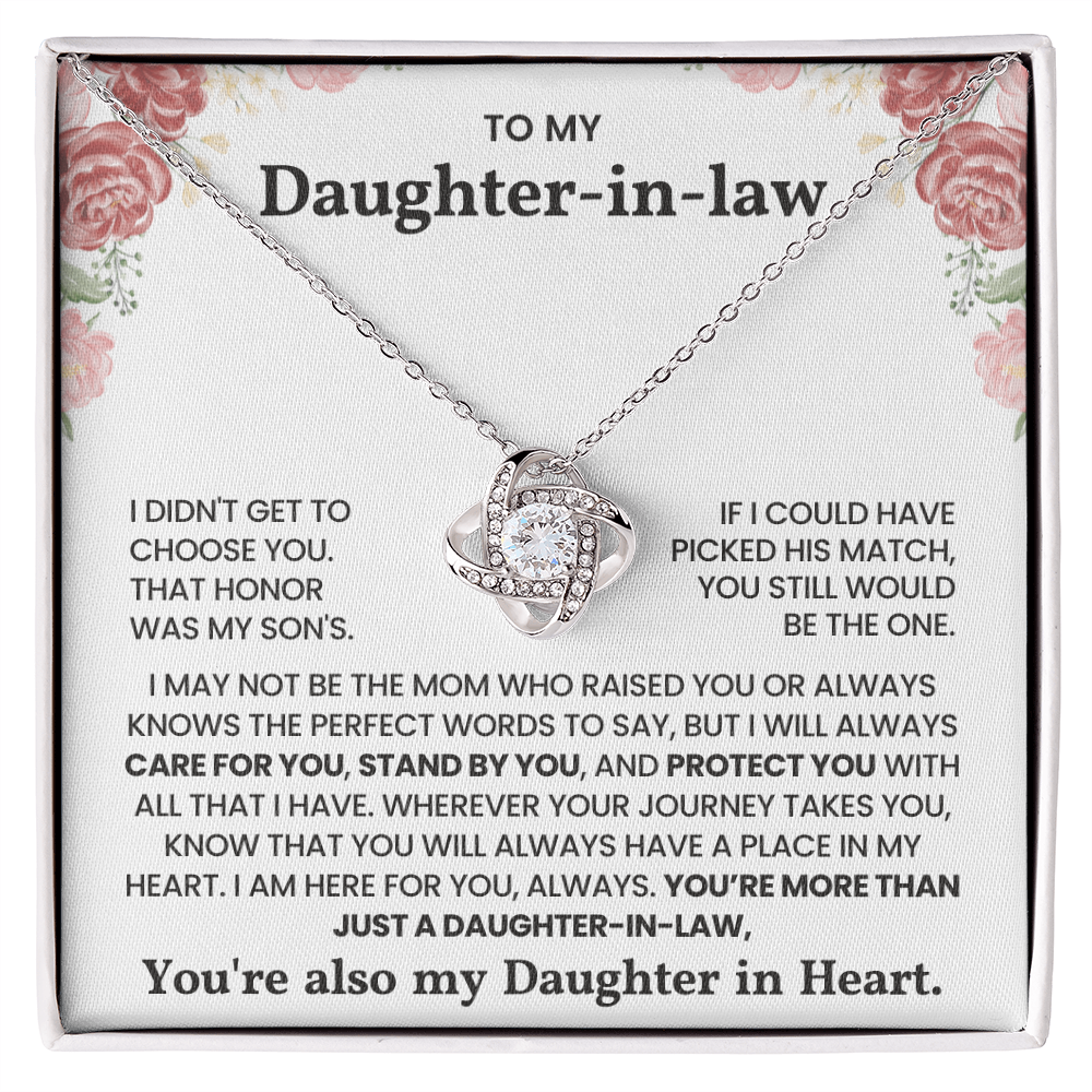 To My Daughter-in-Law – “Always Have A Place in My Heart” Love Knot Necklace